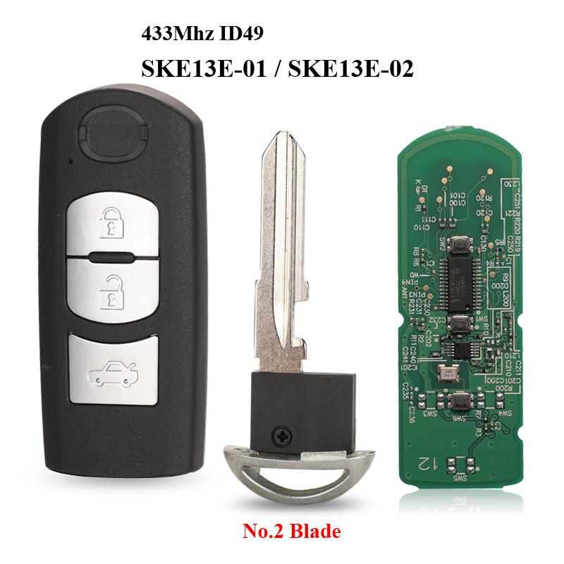 Jingyuqin 433Mhz ID49 2/3 Buttons Smart Key Fit for MAZDA CX-3 Axela CX-5 Atenza Model SKE13E-01 SKE13E-02 Car Remote Control