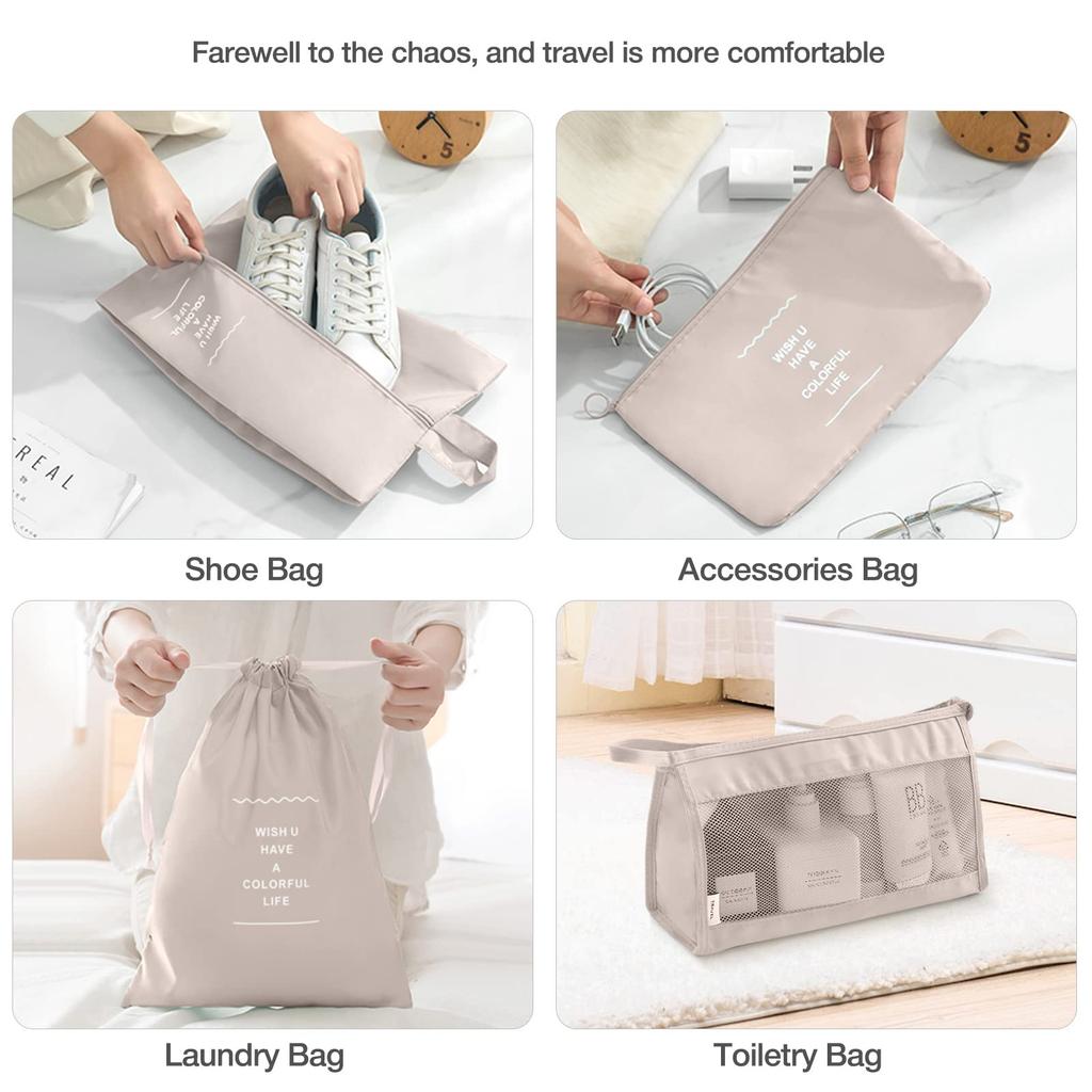 7pcs Cubes for Suitcases,Packing Cubes with Shoe Cosmetics Clothing Accessories Bags Packing Cubes for Travel Luggage Organizer