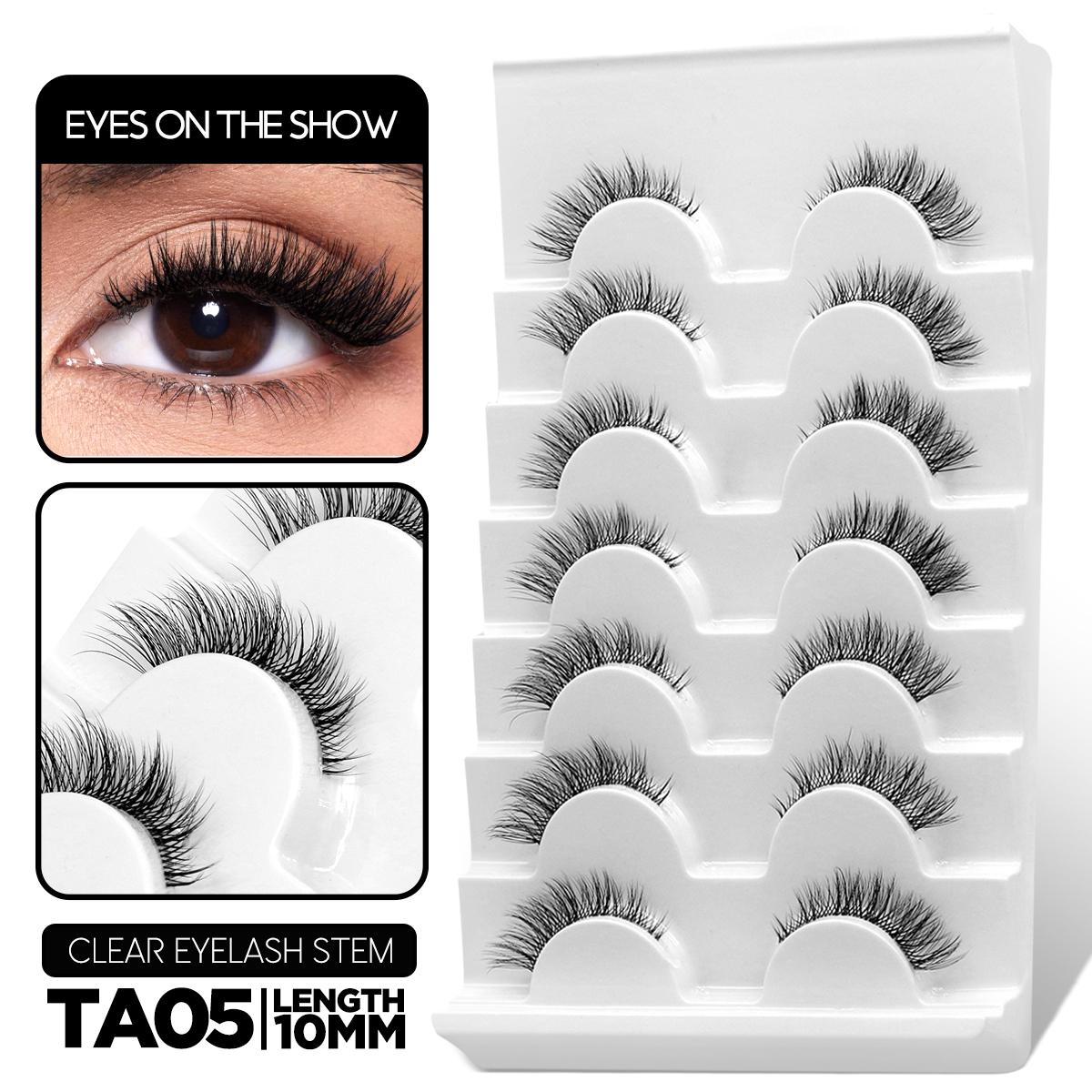Пушистые накладные ресницы 5/7 пар натуральных кошачьих ресниц прозрачный стебель — фото 25