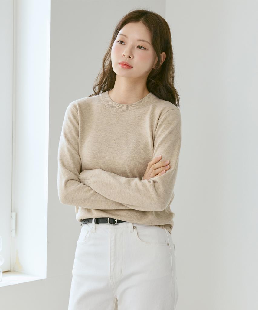 210EDIT Unisex Soft Knit Round Neck [Light Beige]_Zz4Sw070