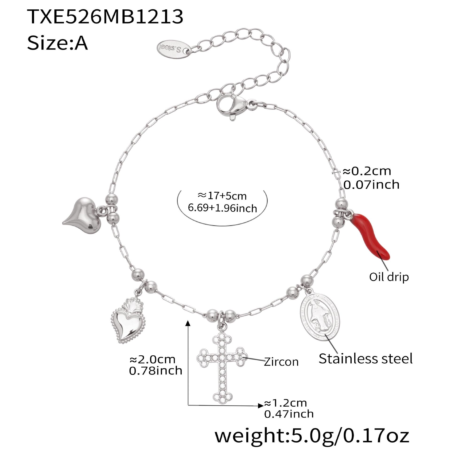 Stainless Steel Heart Cross Layered Tassel Necklace & Bracelet Set