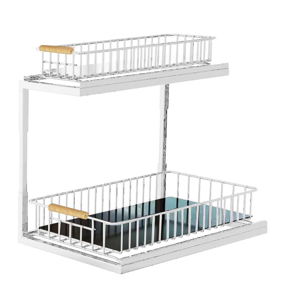 Under Sink Cabinet Shelf Multifunctional Slide Out Double Layer Spice Drawer Storage Sink Shelf for Bathroom Kitchen