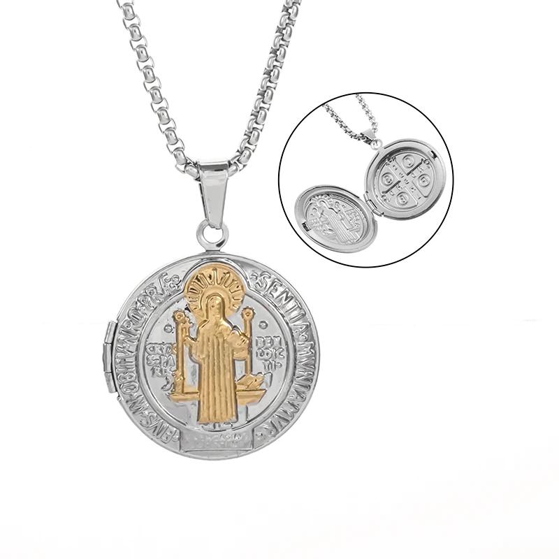 Saint St. Benedict Jesus Cross Pendant Necklace Men and Women Religious Christian Catholic Amulet Stainless Steel Jewelry