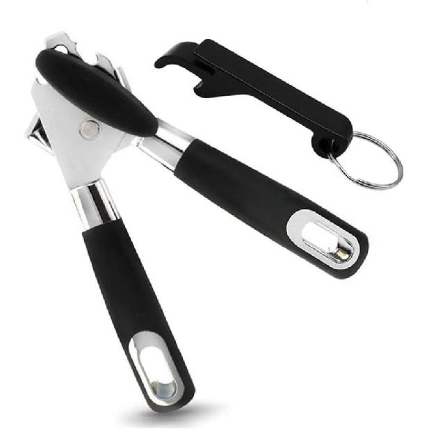 Can Opener Manual with Pliers Grip Professional Gear Drive Heavy-duty with Non-slip Handle ,Easy to Turn Knob (Black)