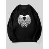 Men's White Wolf & Howling Wolves Print Sweatshirt - Navy Blue Loose Fit Casual Pullover