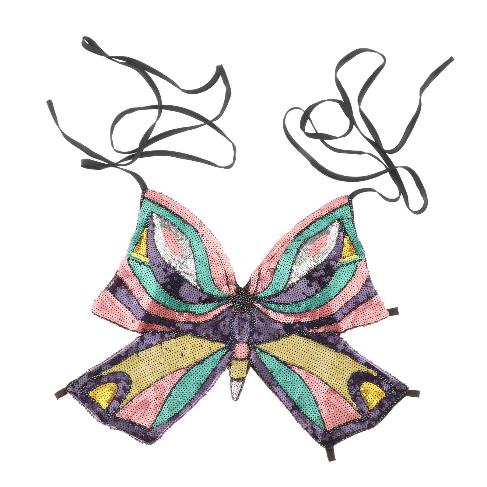 Sequin Butterfly Crop Top Club Belly Dance Costume Tribal Dance Wear Bandage Tank Top Festival Strappy Backless Halter Bra Top чёрный