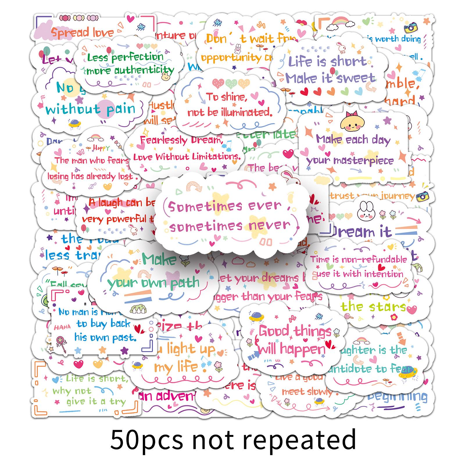 

50 Inspirational English Sentences Graffiti Stickers Cartoon Slogans Short Sentences Decorative Water Cup Suitcase Mobile Phone Case Stickers