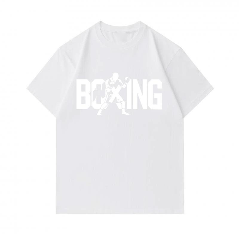 Men's 100% Cotton Crew Neck Short Sleeve T-Shirt, Cool Boxing Boxer Silhouette Print Casual Comfortable Tee, Loose Fit Sport Streetwear for Daily Wear