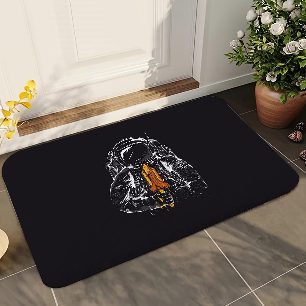 1pc Cartoon Rocket Astronaut Bathroom Absorbent Mats Anti-Slip Mats Home Decor Supplies Carpets Home Kitchen Floor Mats