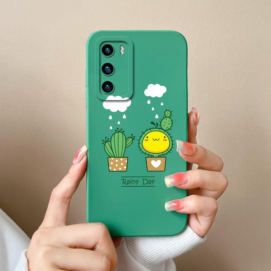 Case For Huawei P40 Pro Flower Pilot Back Cover Soft Liquid Silicone Camera Protection Phone Shell For Huawei P 40 P40Pro Coque