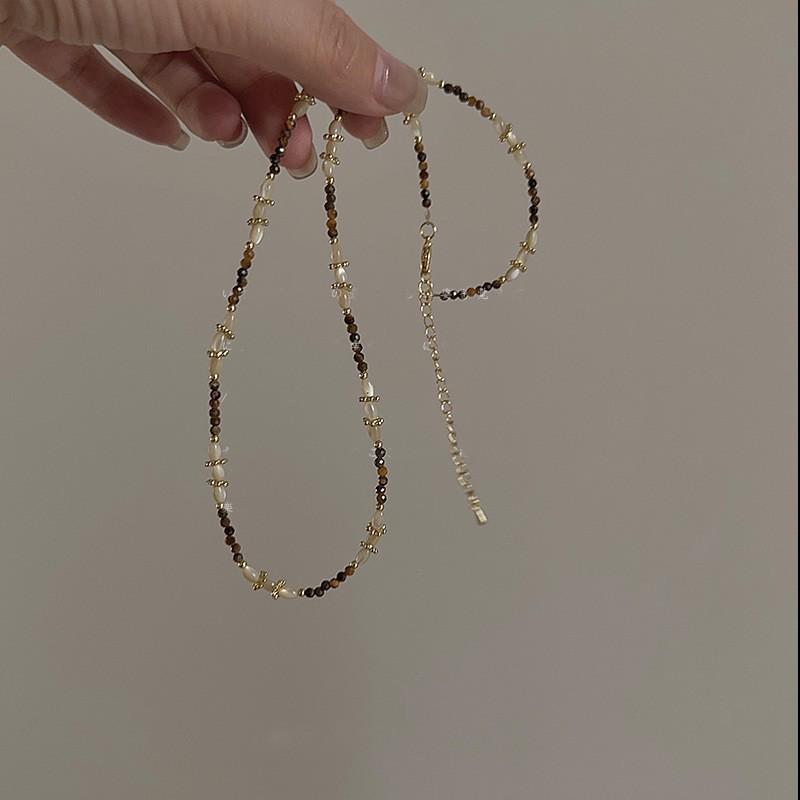 Maillard Tiger Eye Oval Necklace for Women - Light Luxury Autumn/Winter Clavicle Chain Fashion High-End Jewelry