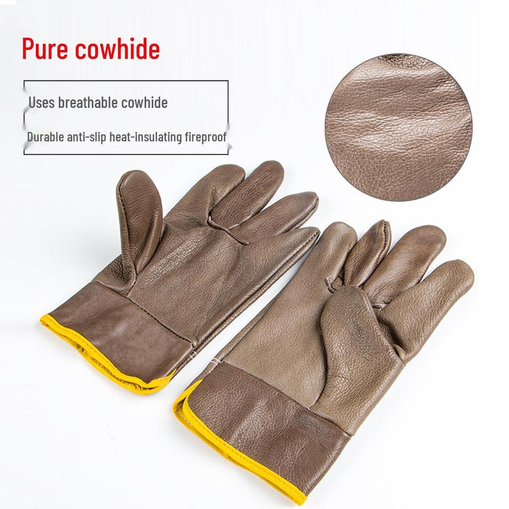 Men's Dark Light Cowhide Welding Gloves: Wear-Resistant, Heat-Resistant, Anti-Scald, Short Style.