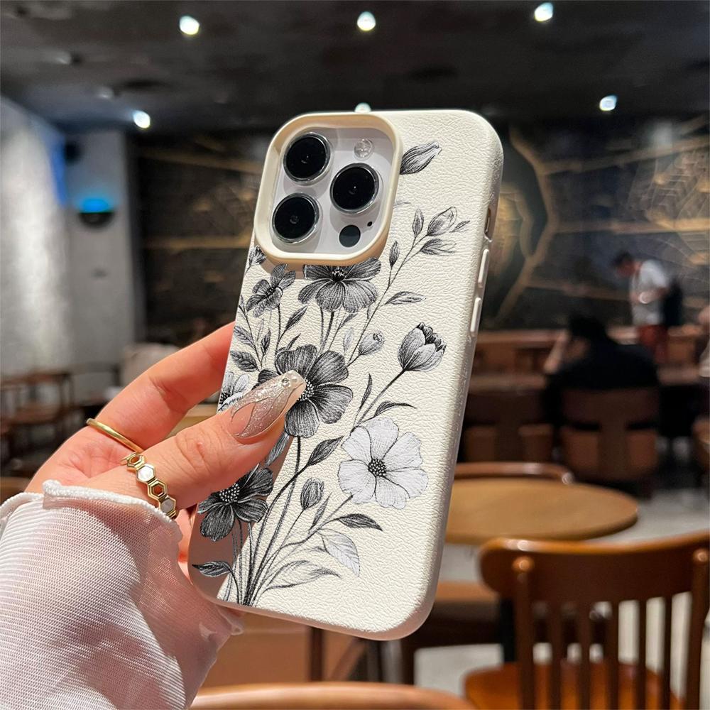 Black Flower Sketch Drawing Phone Case for Xiaomi Redmi Note 14 13 12 10 11 9 8 / Redmi A1 A3 A5 Shockproof Anti-Scratch Cover