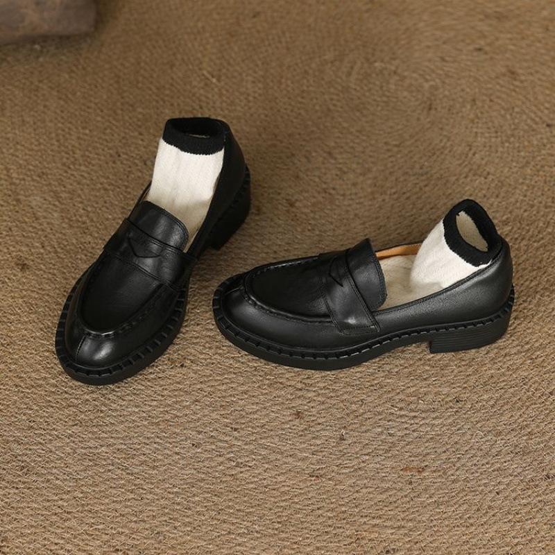 New foot cover one pedal four seasons leather shoes comfortable fashion single shoes women's round head thick sole non-slip beef tendon sole large s