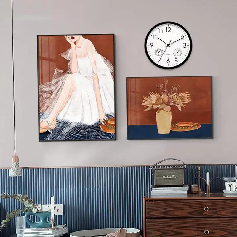 Utomhusklocka Dekorativ Rund Klocka Med Termometer och Luftfuktighet Stora Väggklockor Vattentät Elegant Retro Tyst Klocka