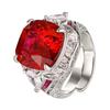 Jewelry Copper Bottom Gold-Plated Simulation Red Corundum Square Ring Main Stone 14 * 14