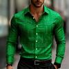 Men's Casual Long-Sleeve Slim Fit Black Geometric Pattern Breathable Versatile Formal Shirt Fashion Outdoor Men's Top
