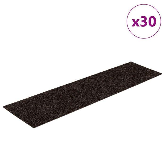 VidaXL Tapis d'escalier autocollants 30 pièces 76 x 20 cm Marron foncé Rectangulaire 3365728