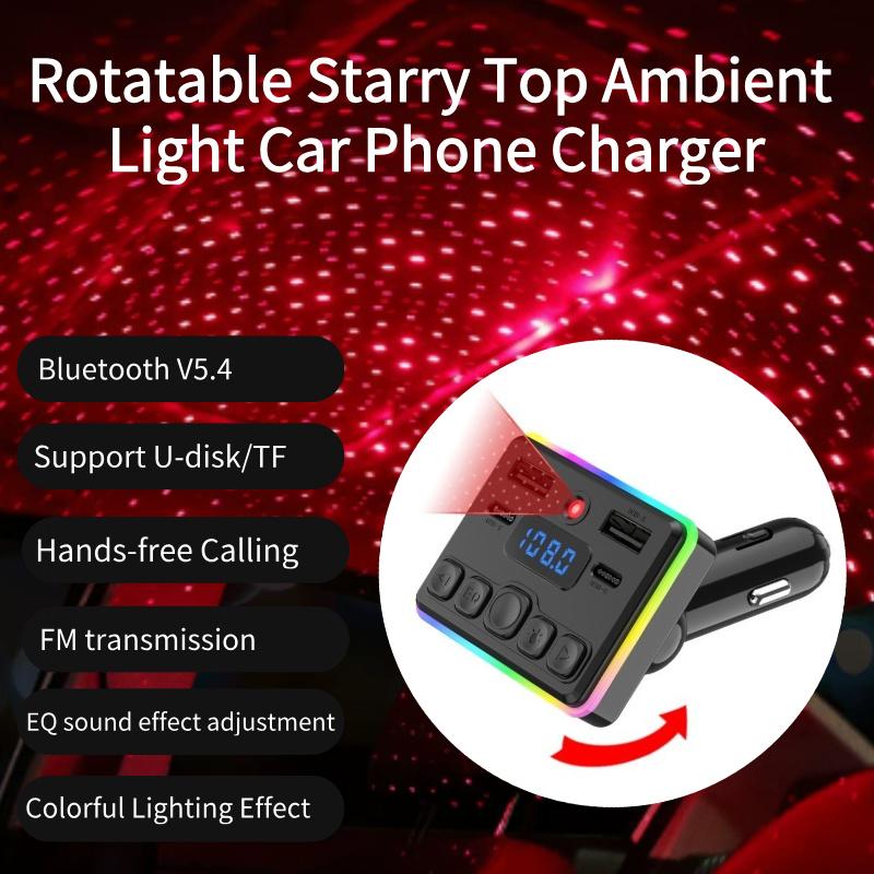 Bluetooth 5.4 Araç Şarj Cihazı FM Verici Tip-C Çift USB Ortam Çalar Kablosuz Eller Serbest Çağrı MP3 Modülatör Çalar Şarj Cihazı