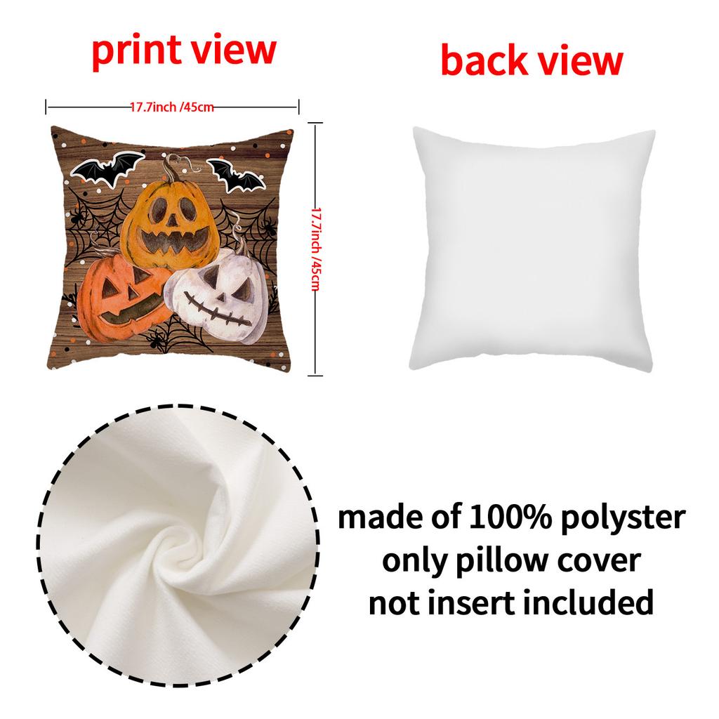 New Halloween Throw Pillow Cover, Festive Atmosphere Arrangement Cushion Cover, Short Plush Pumpkin Print Sofa Cushion