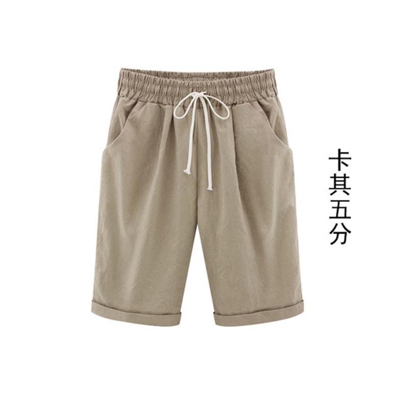 

Spring new cotton elastane mid-waist loose Harlan five-point pants street hipster strap bullet casual pants women s pants M хаки