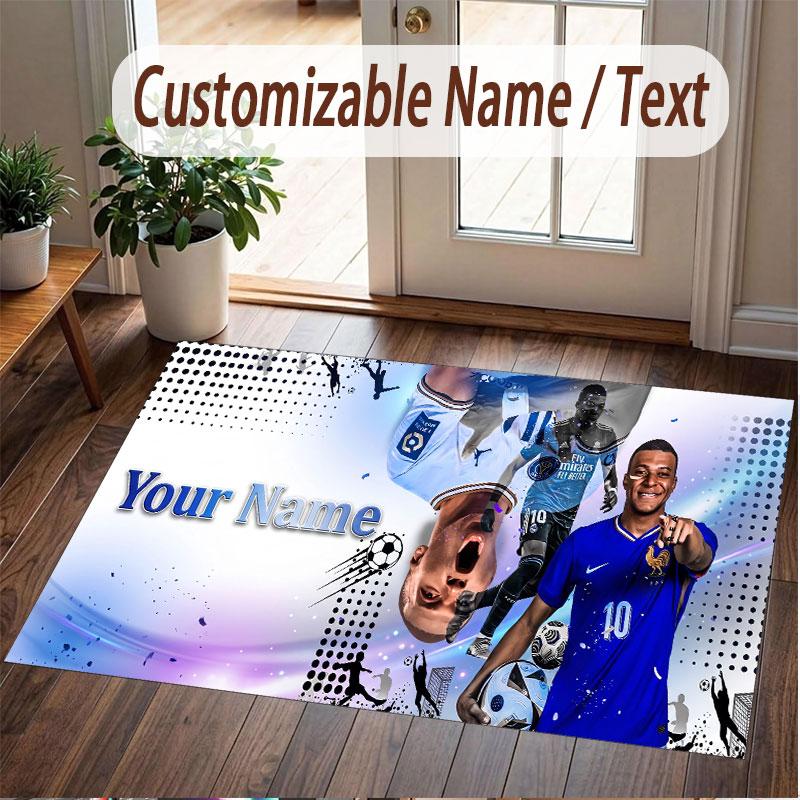 Custom Rug Kylian Mbappe Pattern Print Name Text Soft Non‑Slip Floor Carpet for Home Indoor Decoration