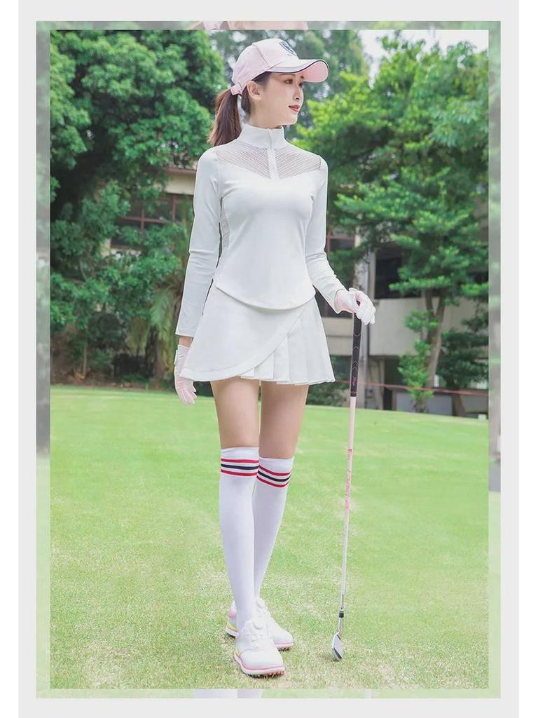 Women's Golf Outfit: Spring & Autumn Long-Sleeve T-Shirt with Short Lace Skirt, Korean Style, Slim Fit Sportswear