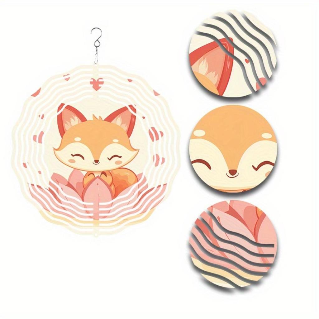 Fox and Lotus Heart Design Metal Wind Chime with 360 Rotating Hook for Garden Balcony Patio Indoor Outdoor Decor No Electricity Needed