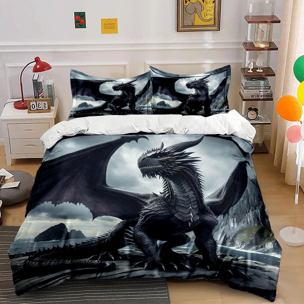 Epic Dragon-Themed Adventure Set Exquisite Three-Piece Bedding Set Gift For Kids And Adults