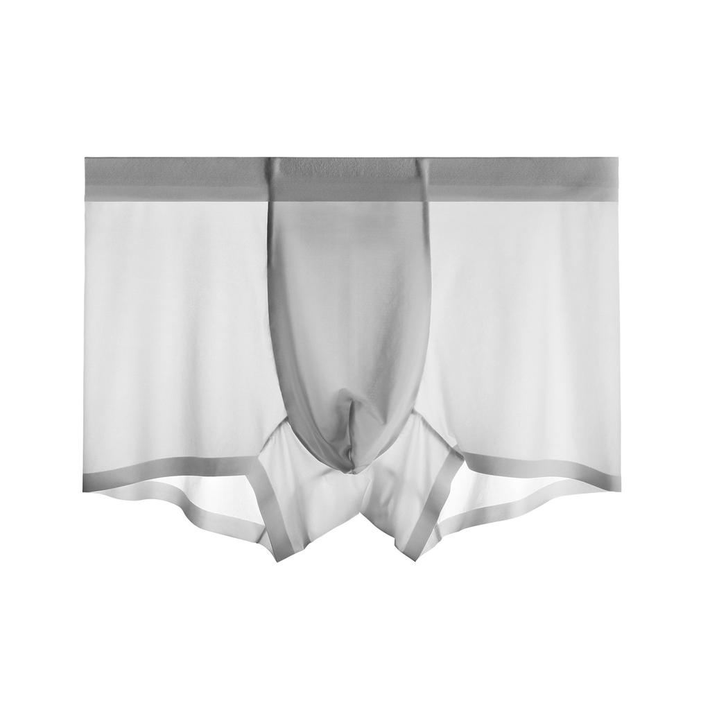 Summer Men Silk Cool Boxer Briefs Sexy Transparent Seamless Underwear