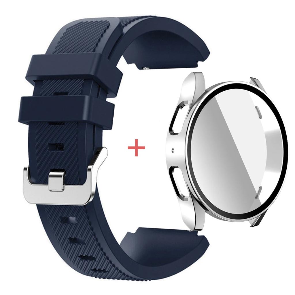 Glass Case +Band for Samsung Galaxy Watch 7/6/5/4 40 44mm Tempered PC Cover Silicone Sport Bracelet Watch 7/6/5/4 40 Accessories