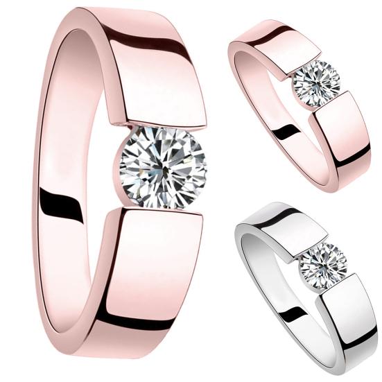 Inel de deget unisex rotund cu zirconiu cu incrustație Cadou de bijuterii de logodnă de nuntă