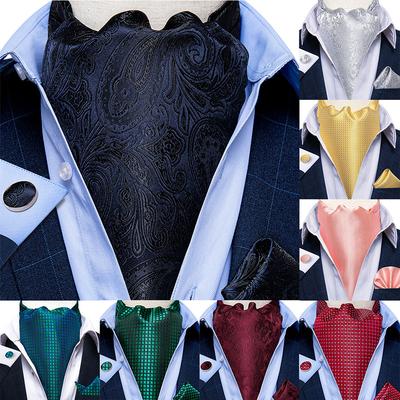 Pánská kravata Ascot Neformální hedvábná kravata Kravata Kapesní sada manžetových knoflíčků pro Business Party Dibangu