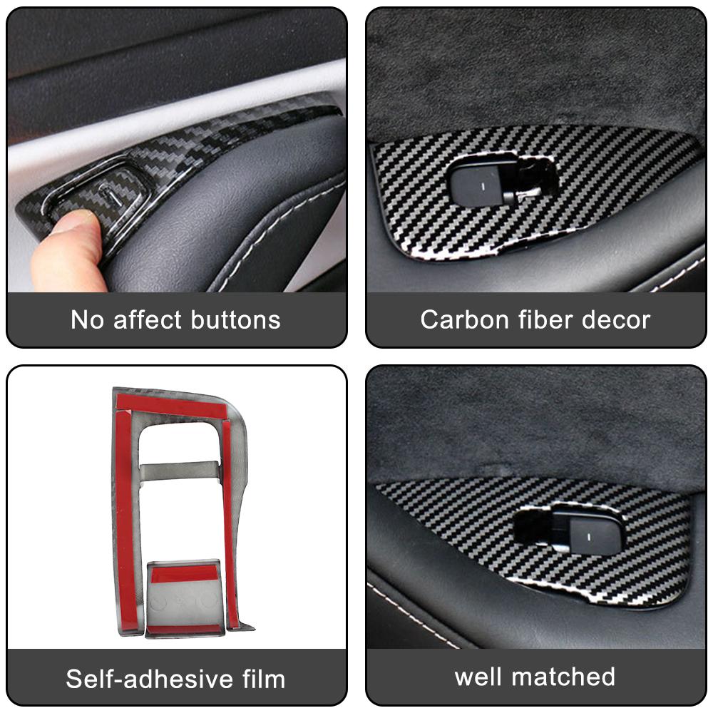 Car Interior Stickers 14pcs Window Lifter Switch Button Frame Cover For Tesla Model 3 2017-2022 Carbon Fiber