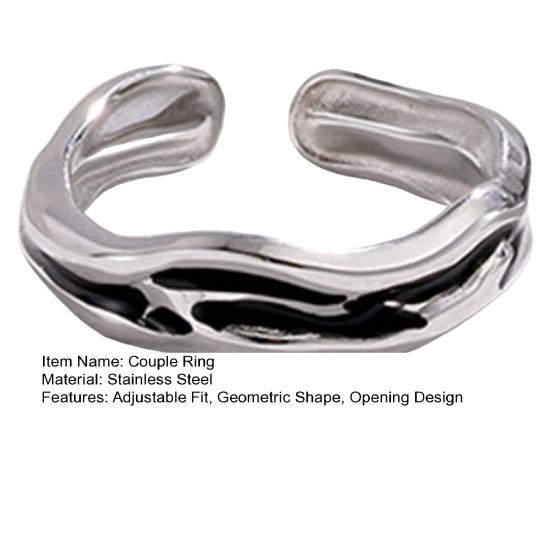 Couple Ring Thin Adjustable Open Band Stainless Steel Texture Minimalist Geometric Design Finger Ring Jewelry Gift