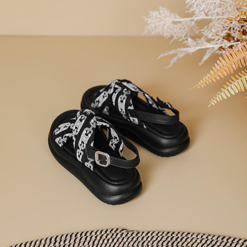 Chinese-style printed platform sandals women's summer new open-toed small fragrant Roman outer wear beach shoes, national style cool slippers
