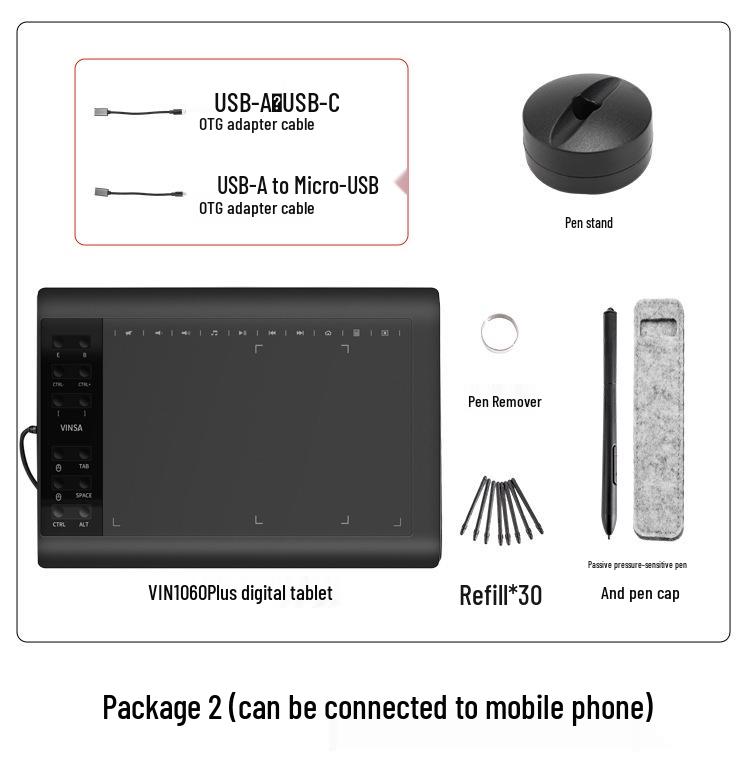Wencai 1060PLUS Digital Hand-Painted Tablet with Passive Pen for Mobile and Computer Drawing