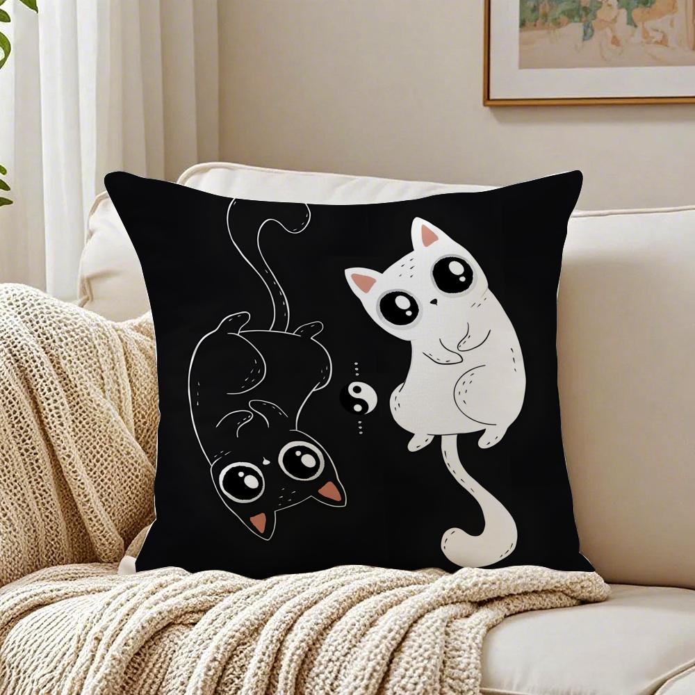 Cartoon Cat Surprise Accompanying Print Cushion Cover Linen Pillowcase Soft  for Sofa Bed Home Room Decor