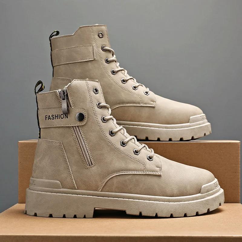 Módní Horké Pánské Pouštní Boty Vysoké Outdoorové Pánské Tenisky Módní Černá Treková Obuv Protiskluzný Zip Pracovní Obuv Pro Muže Platforma Boty
