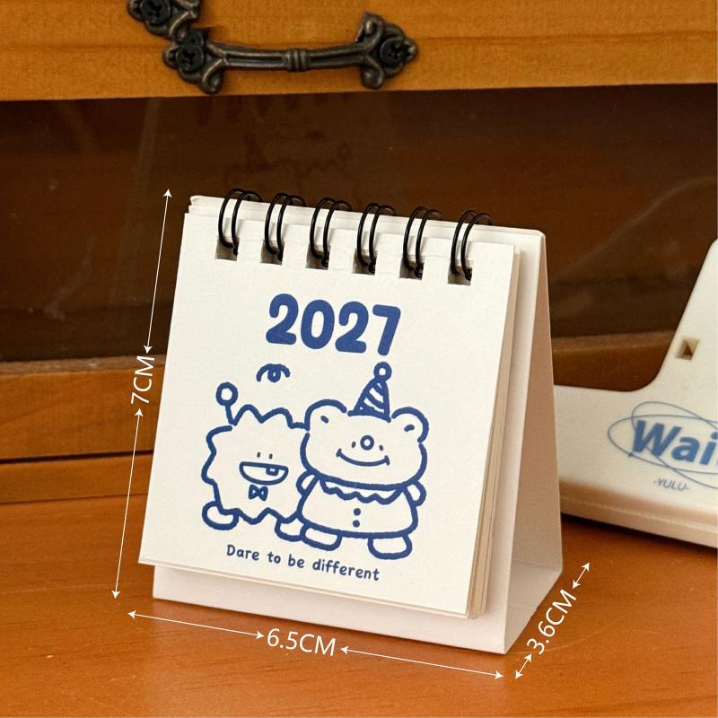 2027 Mini Desk Calendar Adorable Cartoon Print Portable Durable Daily Planner for Office Home All Age Use