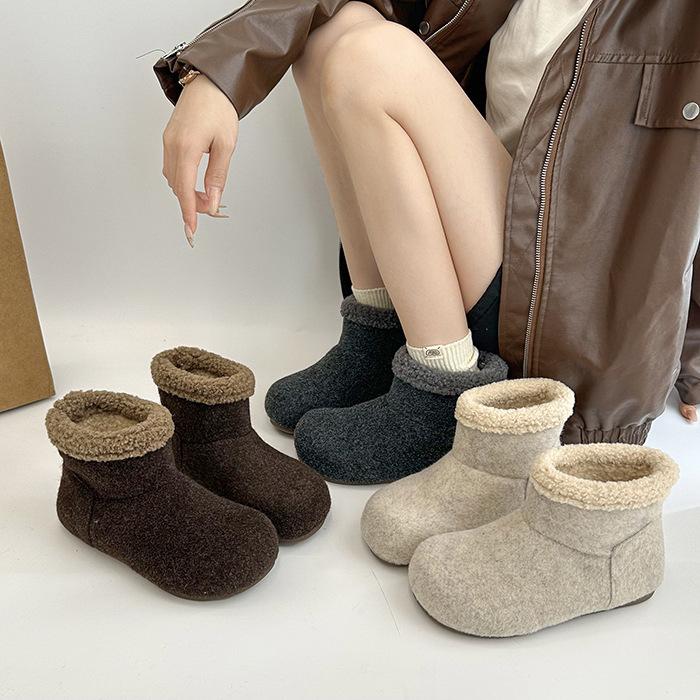 Lamb wool retro velvet thickened warm thick-soled snow boots women's new winter wear non-slip cotton shoes