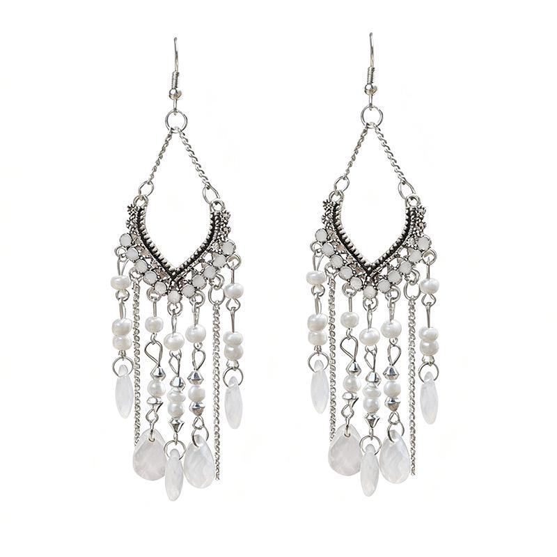 Bohemian Crystal Tassel Earrings - Ethnic Style, Slim Face, Exaggerated Design for Travel