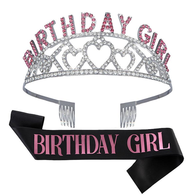 New European and American Crystal Letter Crown Birthday Girl Alloy Fashion Birthday Girl Headband Set 2026