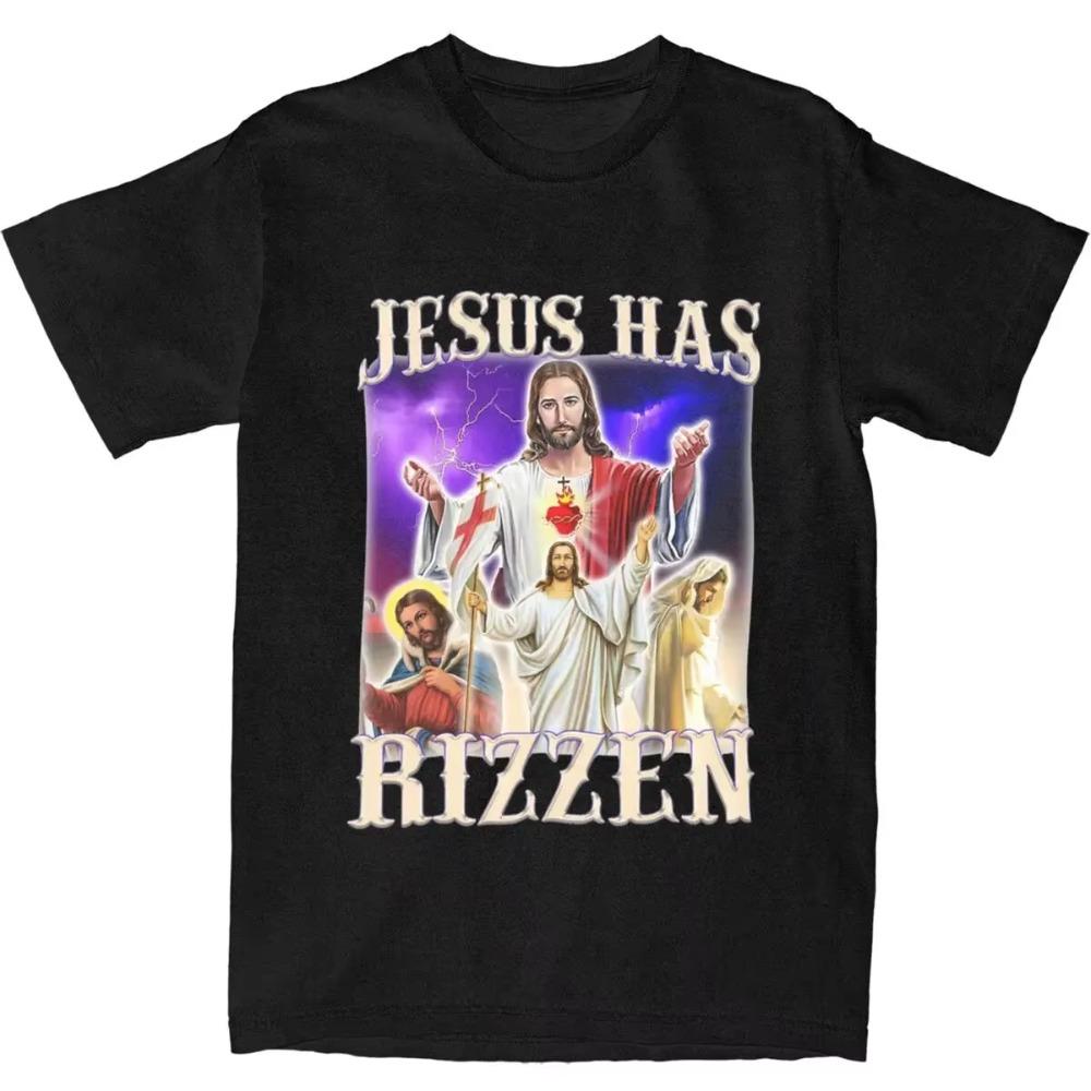 Men Women Jesus Has Rizzen Rizz Humor Christ Gag Gift T-Shirts Apparel Cotton Funny Catholic Jesus Meme T Shirts Tee Clothes