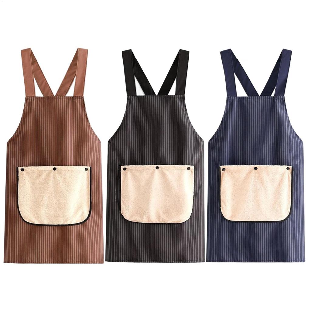 Kitchen Apron SWaterproof Leeveless Cross Back Restaurant Uniform with Removable Hand Towel Anti-fouling Cooking Baking Bibs