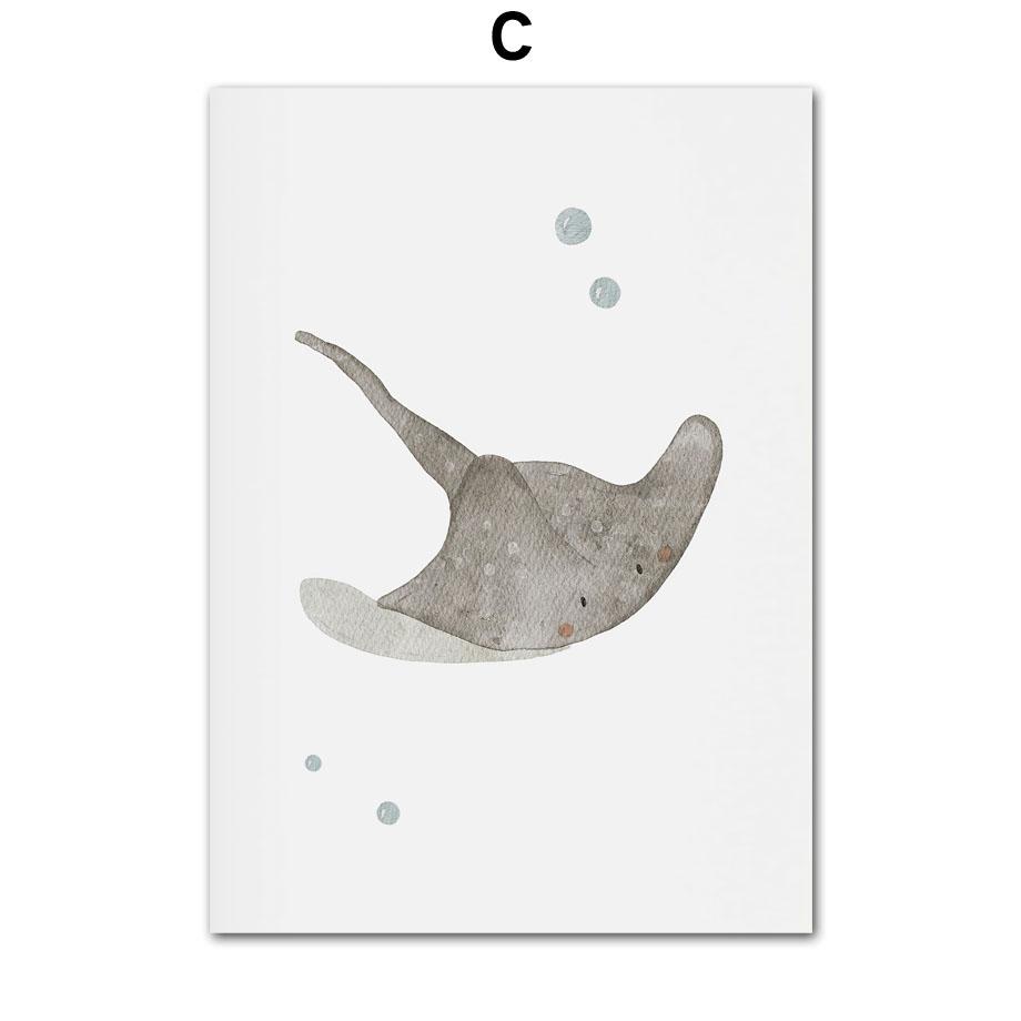 Custom Name Whale Octopus Turtle Swan Sea Animal Nursery Wall Art Canvas Painting Poster And Prints Picture Baby Kids Room Decor