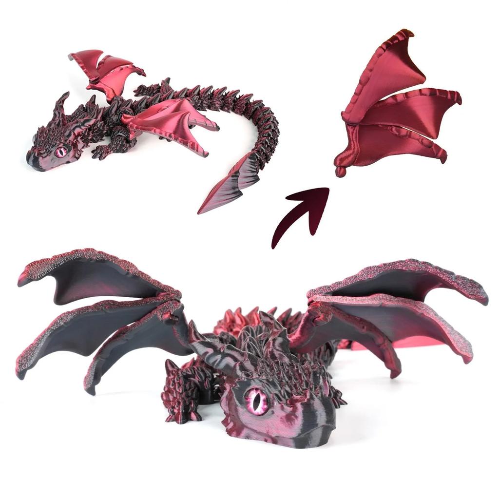 3D Printed Flying Dragon with Winged Figurine Movable Joint Fidget Toy Rotate Offi Desktop Ornament Adults Kid Toy Crafts Gift