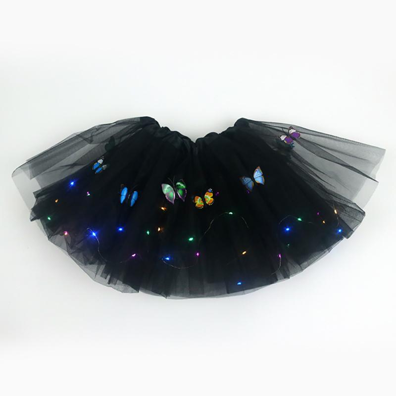 Girls Led Light Up Butterfly Tutu Skirt Glowing Elastic Waistband Multi-color Mesh Skirt For 2-12