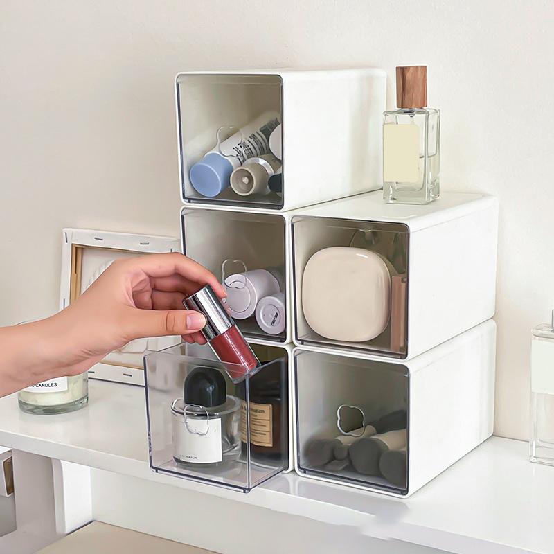 Stackable Plastic Desktop Storage Drawer Clear Panel Non Slip Design For Stationery Hair Accessories Small Daily Items