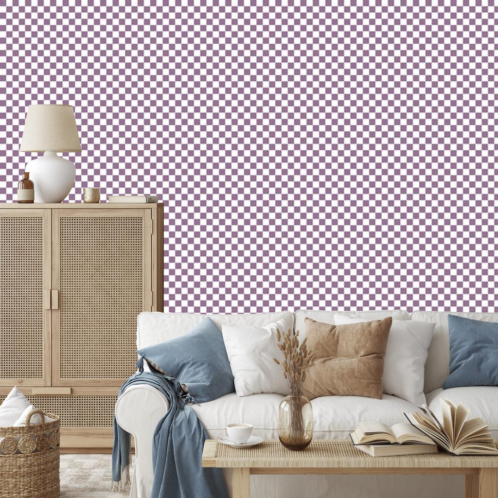 Checkerboard Wallpaper Light Gray and Purple for Living Room and Bedroom 50x1000